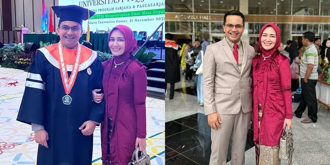 7 Portraits of S2 Graduation Sahrul Gunawan, Dine Mutiara, his wife, accompanies and appears stunning