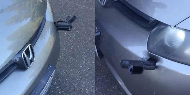 Pria Ini Menemukan Sebuah Pistol Yang Tertancap di Bumper Depan Mobilnya