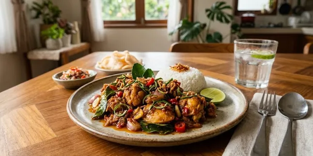Spicy Shrimp Paste Chicken with Kaffir Lime Leaves Recipe, Its Flavor is Savory and Its Aroma is Tempting