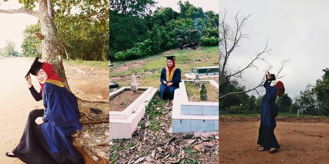 Rindu Orang Tua, Gadis Ini Foto di Kuburan Pakai Toga