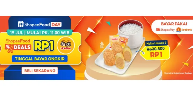 ShopeeFood Deals Balik Lagi! Nikmati Makan Enak Mulai Rp1 di HokBen dan Promo Menarik di Merchant Favorit Lainnya ShopeeFood Deals Balik Lagi! Nikmati Makan Enak Mulai Rp1 di HokBen dan Promo Menarik di Merchant Favorit Lainnya