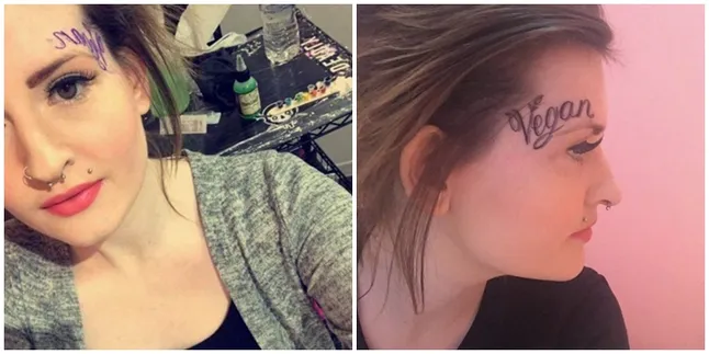 Sudah Kepincut Gaya Hidup Vegan, Cewek Ini Menato Dahinya Sendiri