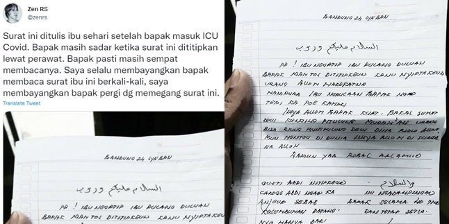 Surat Terakhir Istri untuk Suami yang Masuk ICU Covid-19: Dititipkan Lewat Perawat - Sudah Temani Selama 40 Tahun