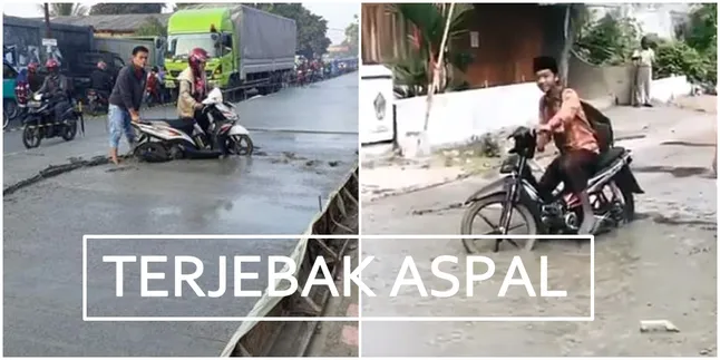 Tak Sabar Kena Macet, Pengendara Motor Terobos Jalan Yang Dicor