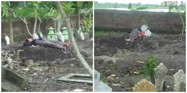 Viral Foto Ibu-Ibu Tidur di Kuburan, Kisah Dibaliknya Bikin Nangis!