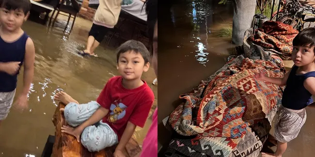 7 Potret Anak-Anak Baim Wong Saat Rumahnya Tergenang Banjir, Baru Pertama Kali Terjadi - Perabotan Ikut Terendam