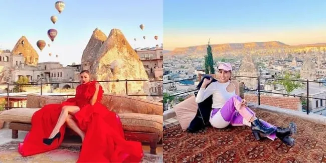 7 Potret Eva Belisima Mantan Kiwil Liburan di Cappadocia Turki Tanpa Suami, Tampil Cantik dan Anggun dengan Gaun Merah