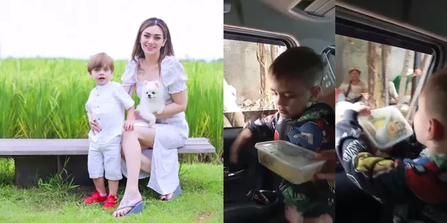 Bantu Beri Makan Gratis, 7 Potret Koa Anak Celine Evangelista yang Baik Hati - Berulang Kali Ucap 'Dimakan Ya Pak'