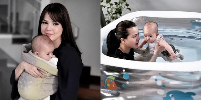 FOTO: Gemas! Ekspresi Lucu Baby Alita Berenang Bareng Alice Norin