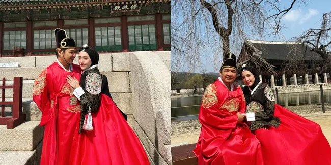Liburan di Korea Bersama Istri, Pasha Ungu dan Adelia Mesra Foto Bareng Pakai Hanbok