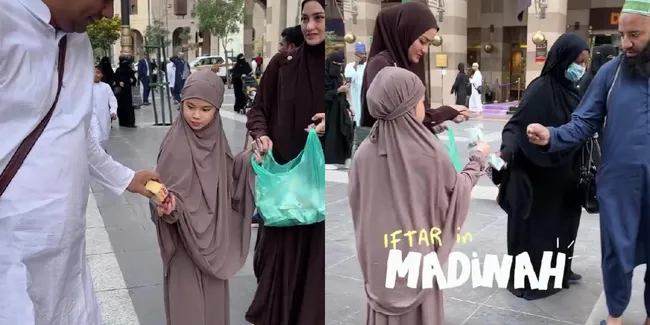 Momen Ririn Ekawati dan Rini Yulianti Bagi-Bagi Takjil Gratis di Masjid Nabawi saat Umrah