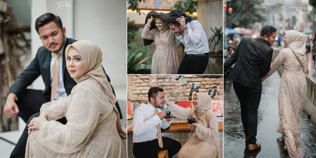 10 Foto Prewed Sederhana Kesha Ratuliu & Adhi Permana, Hujan-Hujanan Romantis Hingga Ngopi di Cafe