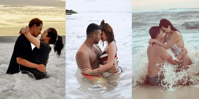 10 Potret Mesra dan Romantis Pasangan Selebritis Habiskan Liburan di Bali, Berenang Bersama - Ciuman di Pantai
