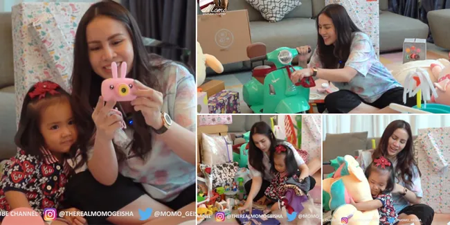 10 Potret Momo Geisha Buka Kado Ultah Briel, Dapat Banyak Mainan Hingga Sepeda Motor
