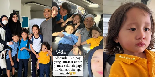 10 Potret Zaskia Adya Mecca dan Hanung Bramantyo Antar Lima Anak ke Sekolah, si Bungsu Menangis di Hari Pertama Masuk