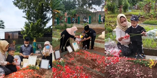 7 Potret Gala Sky Pertama Kali Ziarah ke Makam Vanessa Angel dan Bibi Andriansyah, Momen Tabur Bunga Kuras Air Mata