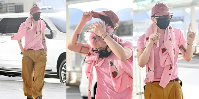 8 Potret G-Dragon Berangkat ke Sydney, Curi Perhatian Pakai Outfit Serba Pink di Bandara