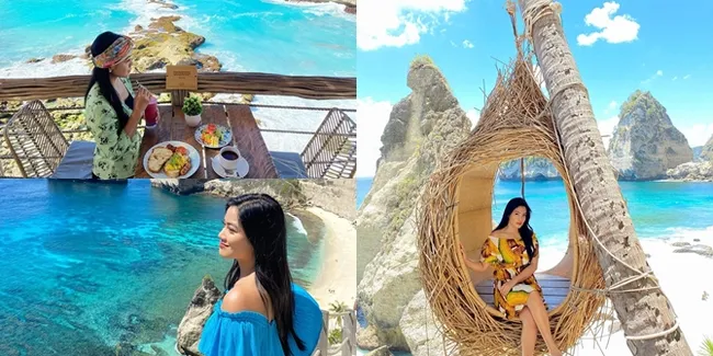8 Potret Indah Liburan Titi Kamal di Nusa Penida, Ceria Nikmati Birunya Laut