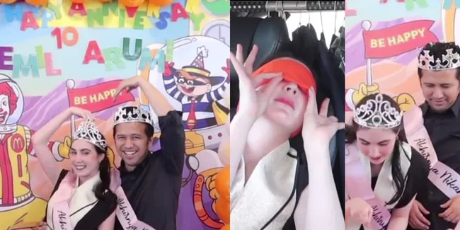 8 Potret Perayaan Anniversary Pernikahan ke-10 Arumi Bachsin dan Emil Dardak, Surprise Party di Resto Fastfood