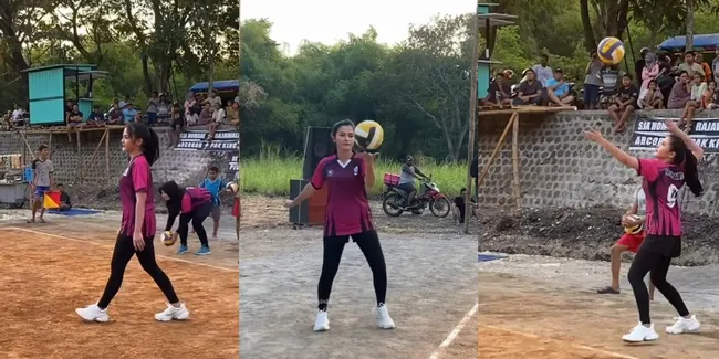 8 Potret Seru Bella Bonita Main Voli di Kampung Halaman Denny Caknan, Aksinya Jadi Sorotan Netizen