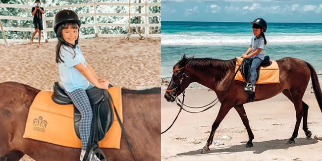 9 Potret Menggemaskan Gempi Putri Gisella Anastasia Naik Kuda di Tepi Pantai, Lucu Banget!