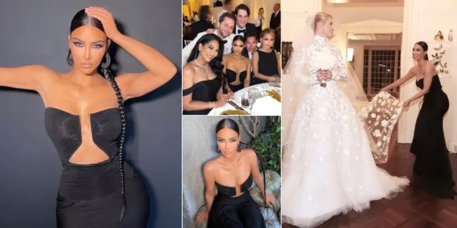 9 Potret Penampilan Kim Kardashian di Pesta Pernikahan Paris Hilton, Cantik dengan Gaun Hitam