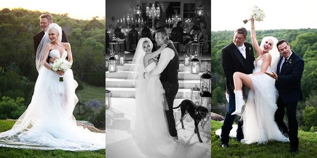 9 Potret Pernikahan Gwen Stefani dan Blake Shelton, Curi Perhatian Pakai Gaun Pengantin Cute - Sepatu Boots Bak Koboi