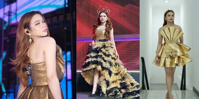 Auranya Mahal, 8 Potret Cantik Lady Rara dalam Balutan Dress Emas