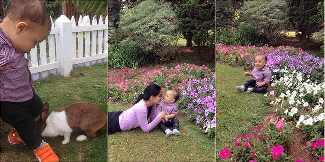 Cute! Baby Juna Mesra-Mesraan Sama Titi Kamal di Taman Bunga