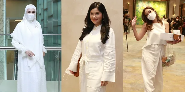 Dari Mulan Jameela Hingga Gisella Anastasia, Ini 12 Potret Artis yang Datang di Launching Produk Kecantikan Ashanty - Gaun Serba Putih 