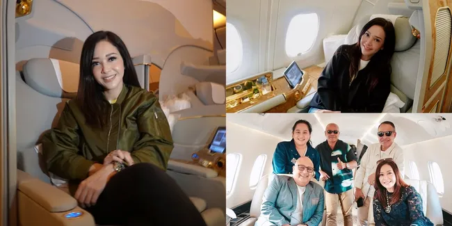 Disebut 'Wanita Udara', Ini 8 Potret Maia Estianty Naik Private Jet Sampai First Class Kala Dampingi Suami Keliling Dunia - Gayanya Santai namun Tetap Berkelas 