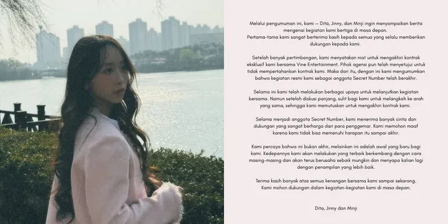 Dita Karang, Jinny, Minji dan Lea Tinggalkan Vine Entertainment, Akhiri Aktivitas dengan Secret Number