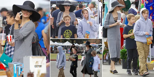 FOTO: Angelina Jolie & Anak-Anaknya Tertangkap Belanja ke Pasar