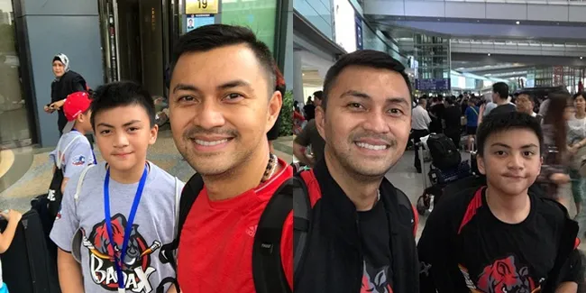 FOTO: Ayah Keren, Anjasmara Antar Anak Pertandingan Hoki di China