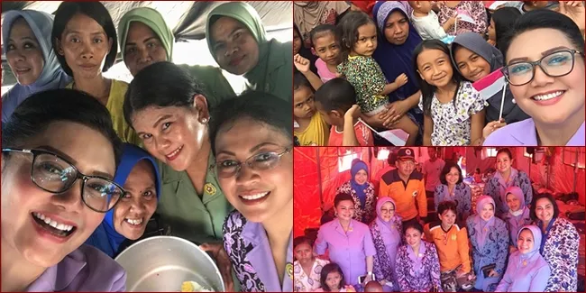 FOTO: Bella Saphira Sambangi Korban Gempa Lombok, Rela Kepanasan