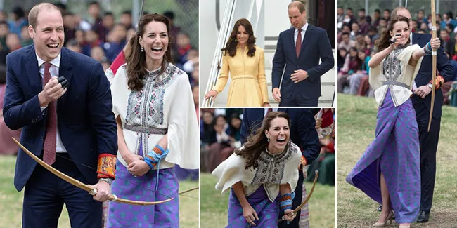 FOTO: Cantik Elegan, Kate Middleton Belajar Panahan di Bhutan