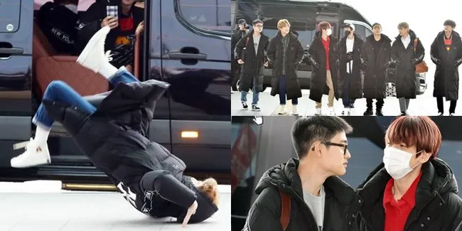 FOTO: EXO Berangkat ke Taiwan, Suho Jungkir Balik di Airport