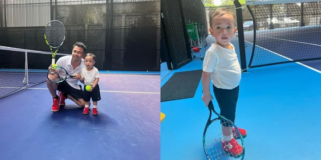 Foto-foto Rayyanza Cipung Diajak Raffi Ahmad Main Tenis, Gayanya Seperti Atlet Sungguhan - Gemesin Banget