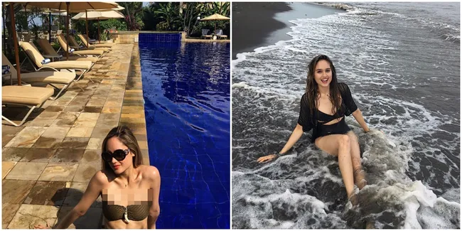FOTO: Liburan ke Bali, Cinta Laura Pakai Bikini di Kolam Renang