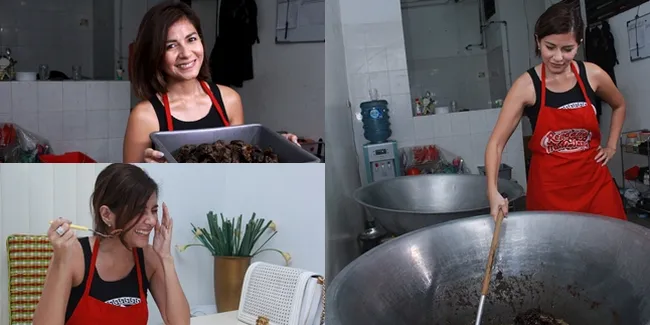 FOTO: Meisya Siregar Saat Masak Rendang, Tetap Cantik di Dapur!