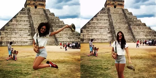 FOTO: Pasca Operasi, Pevita Pearce Jelajahi Reruntuhan Suku Maya