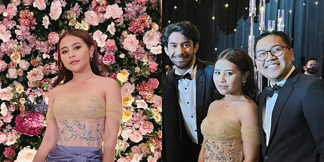 Foto Penampilan Prilly Latuconsina di Resepsi Putri Tanjung, Pakai Gaun Belahan Tinggi - Diapit Reza Rahadian dan Co-Founder Ruang Guru