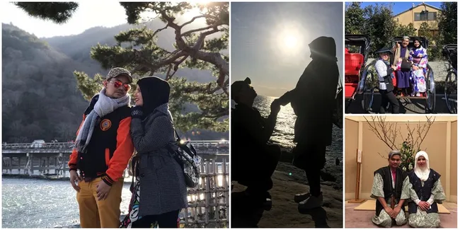 FOTO: Usai Sedih Soal Anak, Indra Bekti & Istri Mesra di Jepang