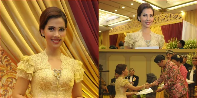 Mempesona! Nadya Mulya Kenakan Busana Adat Jawa Warna Emas