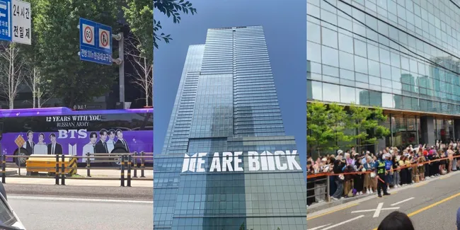 Nggak Cuma di Markas Militer, 7 Potret ARMY Padati Area Gedung Hybe - Ribuan Fans Sambut Kepulangan Jimin dan Jungkook BTS
