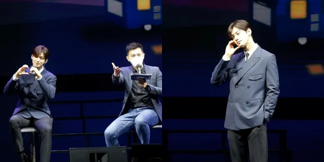 Potret Gantengnya Cha Eun Woo saat Prescon Jelang '2022 Just One 10 Minute' [Starry Caravan] in Jakarta 