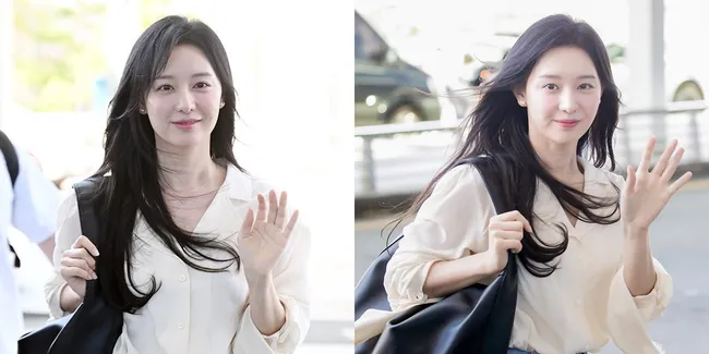 Potret Kim Ji Won di Bandara Menuju Indonesia, Santai Pakai Celana Pendek - Keyring Lebahnya Jadi Sorotan