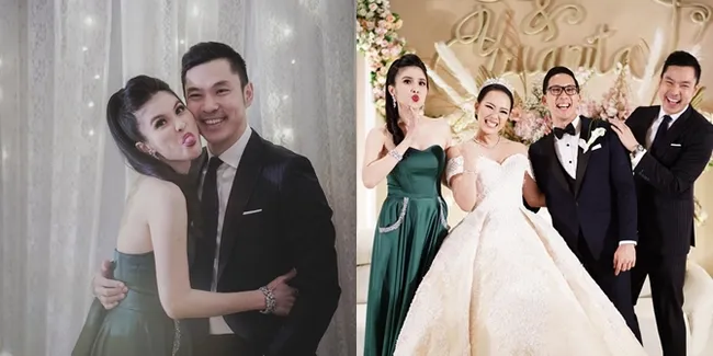 Sandra Dewi & Suami Pose Kocak di Resepsi Yuanita Christiani