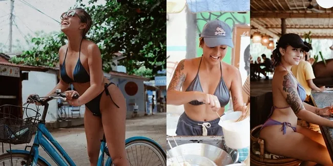Sederet Foto Awkarin Berbikini di Gili Trawangan, Belajar Goreng Sempol dengan Penampilan Hot