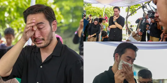 Tak Ditemani Syahnaz Sadiqah, Ini 10 Potret Jeje Govinda Menangis Tersedu di Pemakaman Sang Bunda